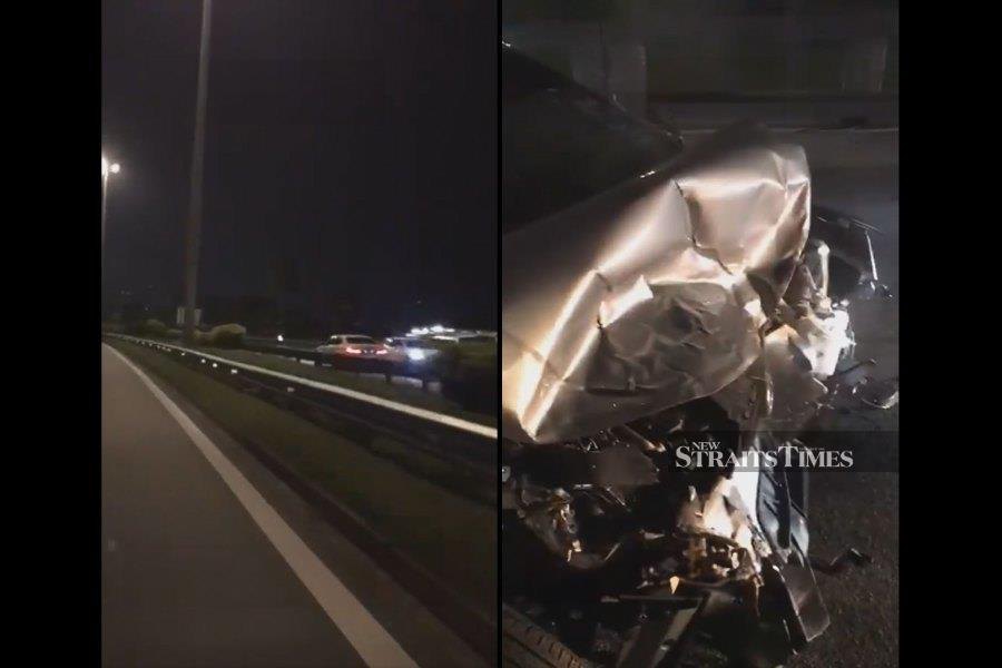 A file pic showing the wreckage of the cars following the crash at the Penang bridge exit, heading towards the Tun Dr. Lim Chong Eu expressway. -Pic screen captured from Facebook video