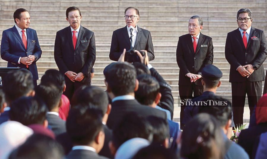 Prime Minister Datuk Seri Anwar Ibrahim speaking at a gathering with civil servants in Putrajaya on Tuesday. PIC BY MOHD FADLI HAMZAH