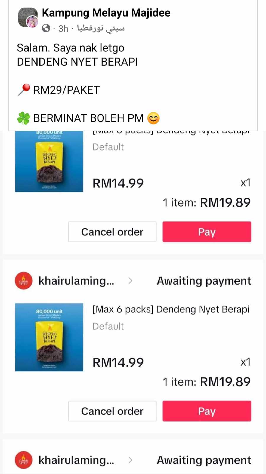 Scalpers target Khairul Aming's Dendeng Nyet Berapi, reselling at RM29