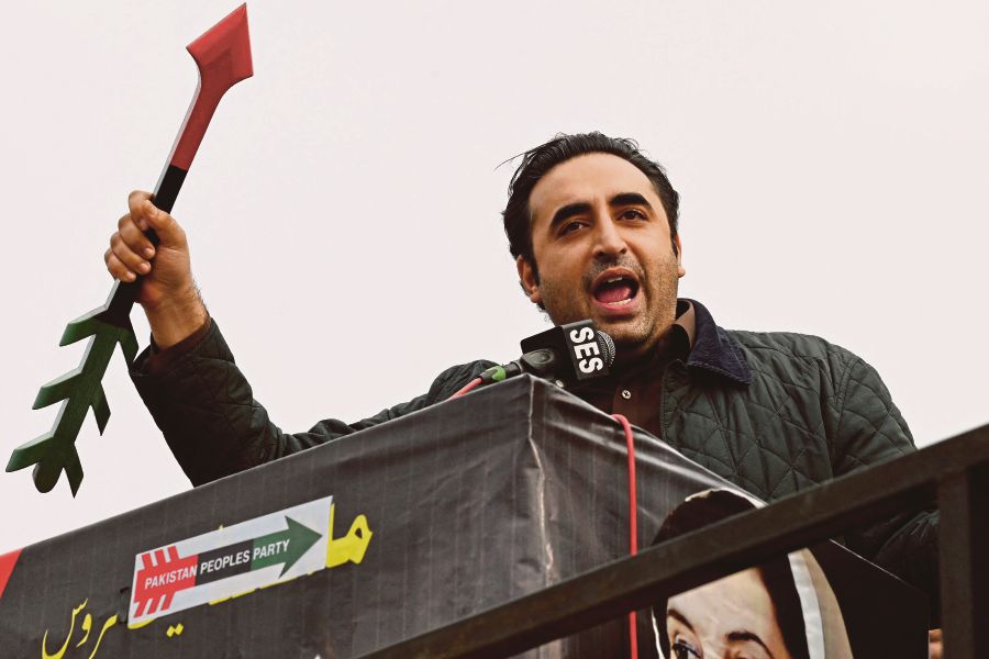 Pakistan People’s Party chairman Bilawal Bhutto Zardari addressing supporters during an election campaign rally in Batkhela, Malakand district, Khyber Pakhtunkhwa province, on Jan 31, ahead of the national elections. AFP PIC