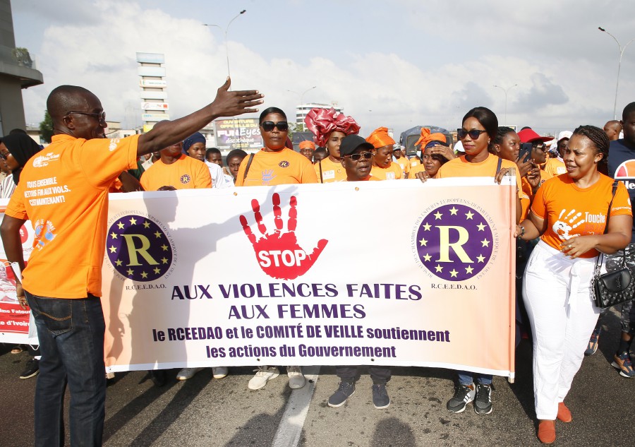 Demonstrators protest against violence against women and girls, in Abidjan, Ivory Coast. -EPA PIC
