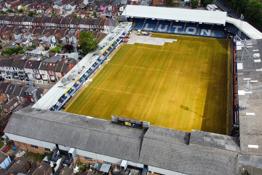 An aerial picture shows Luton Town's Kenilworth Road stadium, in Luton. Luton are the first club to go from the fifth tier to the top flight in the Premier League era. -AFP/Justin TALLIS