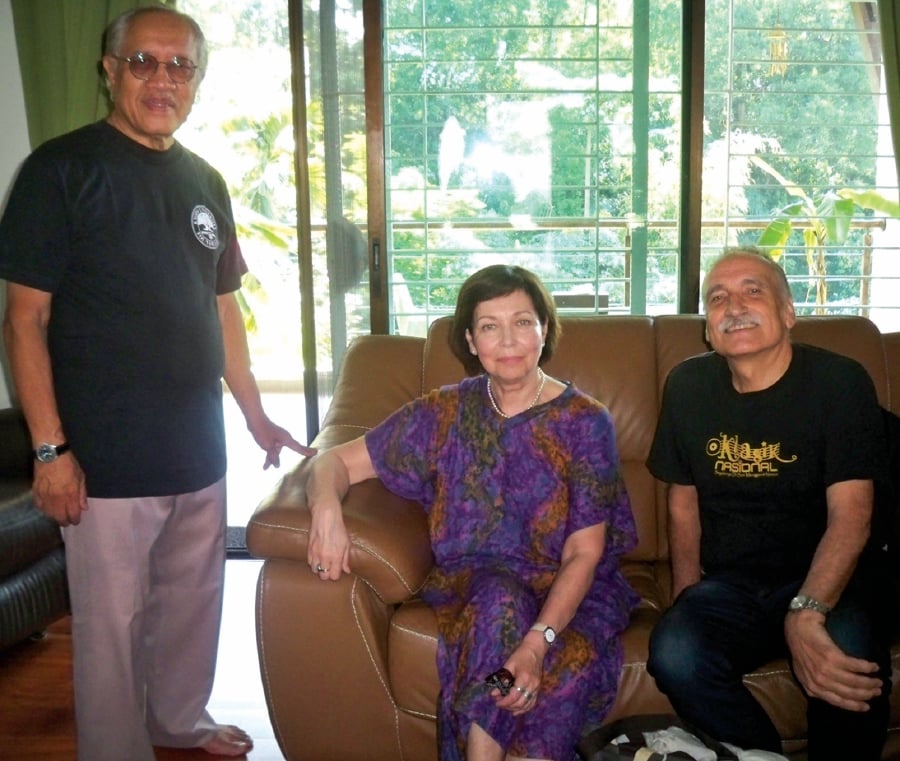 The writer (right) with Dr Muhammad Haji Salleh and Russian scholar Liubov Goriaeva in 2014. PIC COURTESY OF WRITER