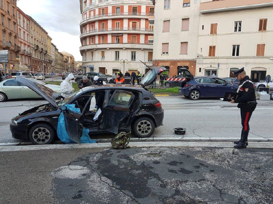 The car of the suspected shooter that opened fire on African migrants, identified as Luca Traini, 28, is seen in Macerata, Italy February 3, 2018. Italian Carabinieri/Handout via REUTERS ATTENTION EDITORS - THIS PICTURE WAS PROVIDED BY A THIRD PARTYHANDOUT