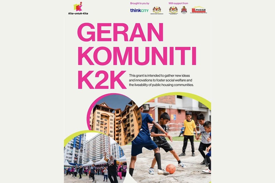 The Geran Komuniti K2K programme by Think City is designed to empower communities residing in public housing projects to improve livability and communal living areas, set to benefit 50,000 residents.