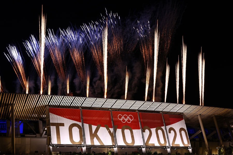 General view of fireworks above the stadium during the closing ceremony. REUTERS FILE PIC