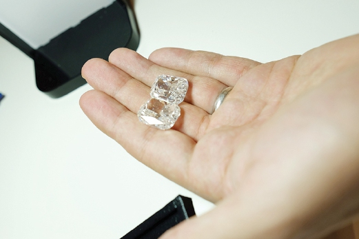 A pair of 30 carat radiant loose diamonds.