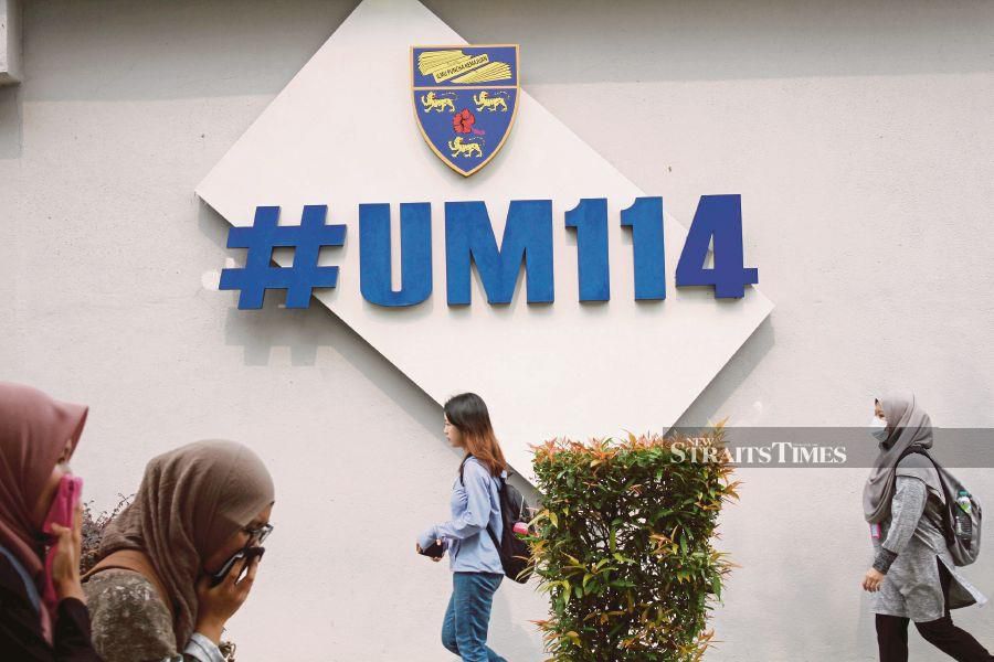 Universiti Malaya (UM) leads the rank for Malaysian universities at 141-150 position, rising two bands from last year. NSTP/SYAKIRAH AZHAR