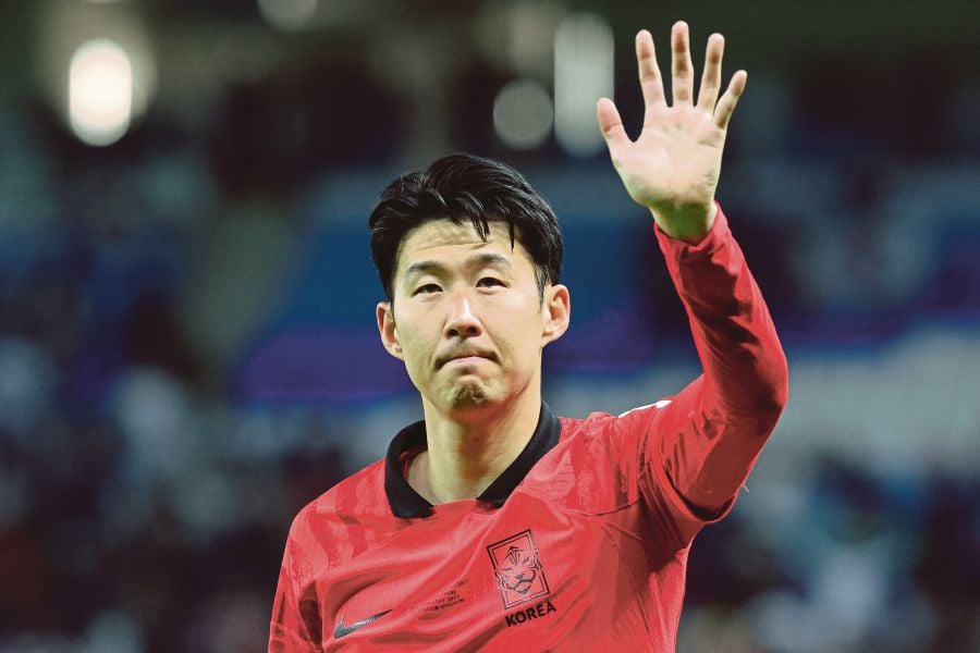 South Korea's midfielder #07 Son Heung-min greets the fans after the Qatar 2023 AFC Asian Cup quarter-final football match between Australia and South Korea on February 2, 2024. - AFP pic