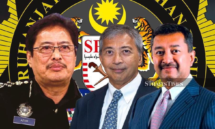 From left: Malaysian Anti-Corruption Commission (MACC) chief commissioner Tan Sri Azam Baki, Mirzan Mahathir and Mokhzani Mahathir. - NSTP file pic