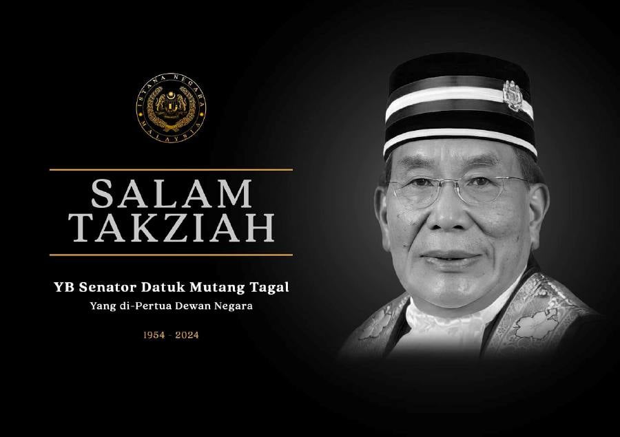 His Majesty Sultan Ibrahim, King of Malaysia, led Malaysian leaders in expressing condolences to the family of Dewan Negara President Senator Datuk Mutang Tagal, who died today. PIC COURTESY OF ISTANA NEGARA