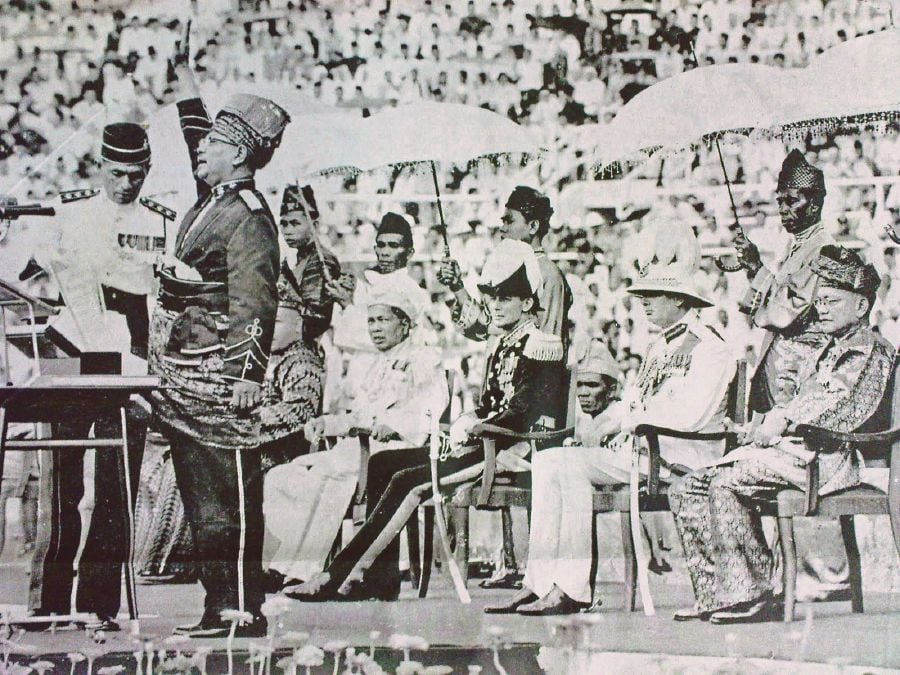 Tunku Abdul Rahman during the Proclamation of Indpendence in 1957. There will be a re-enactment of the proclamation at this year’s National Day celebration. 