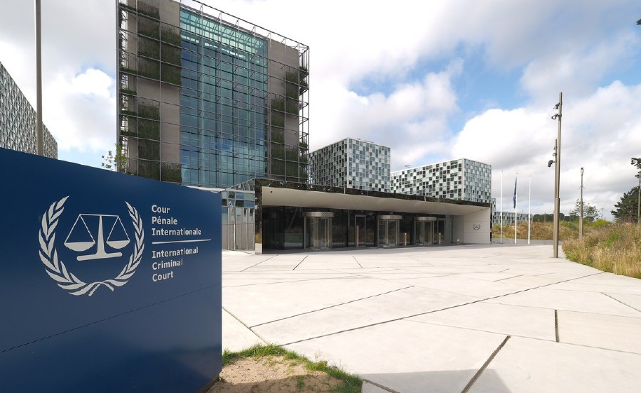 The International Criminal Court forecourt, entrance and sign at the new opened ICC building. AFP FILE PIC