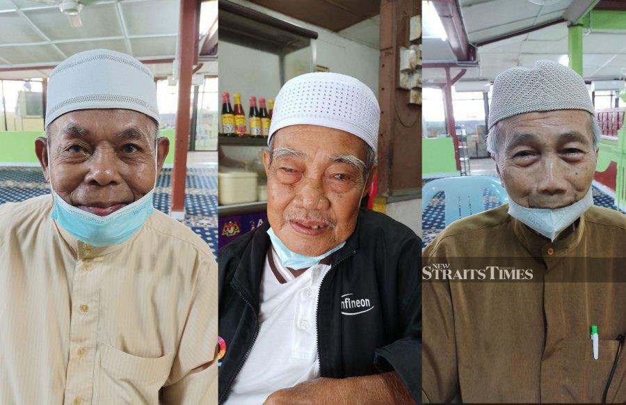 From left Ahmad Burok (86), Mansor Ahmad (83) and Isa Yusof (80). -NSTP/NAZRI ABU BAKAR