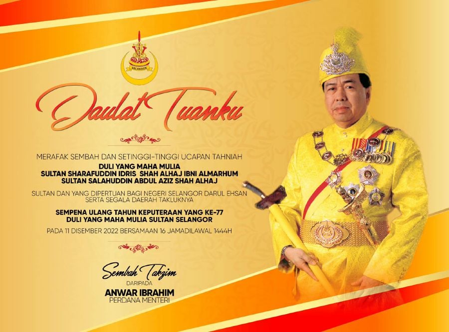 PM congratulates Selangor Sultan on his birthday | New Straits Times