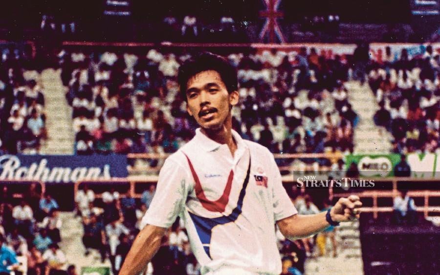 Rashid Sidek in action during a match in the Thomas Cup finals at Stadium Negara on May 5, 1992.