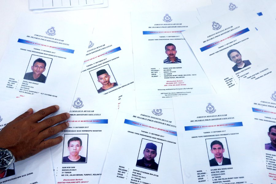 Kelantan police today released images of 13 people deemed to be the state's most dangerous criminals. Pix by Zaman Huri Isa