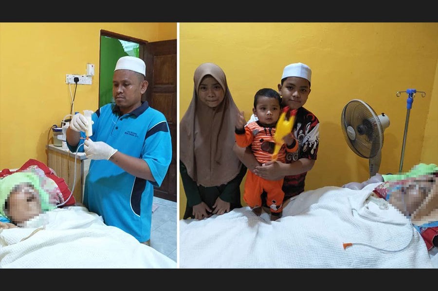 The 38-year-old father of three said his wife, Nurul Azhani Abu Hassan @ Hussain, 37, who is also a Quran and Fardhu Ain (Kafa) teacher, can now only open her eyes but remains in a coma after giving birth to their youngest child through surgery on July 6, 2022. COURTESY PIC