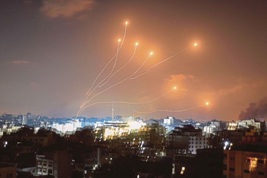Israel’s Iron Dome air defence system intercepting rockets launched from Gaza on Wednesday. AFP PIC