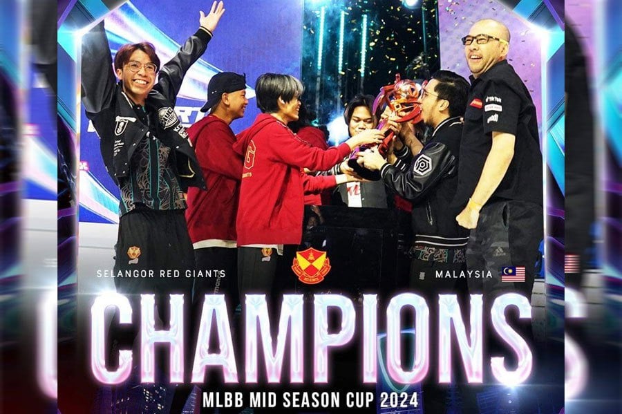 Selangor Red Giants celebrate winning the MLBB Mid Season Cup after defeating Falcons AP.Bren in the final. Pic credit Mobile Legends Esports FB