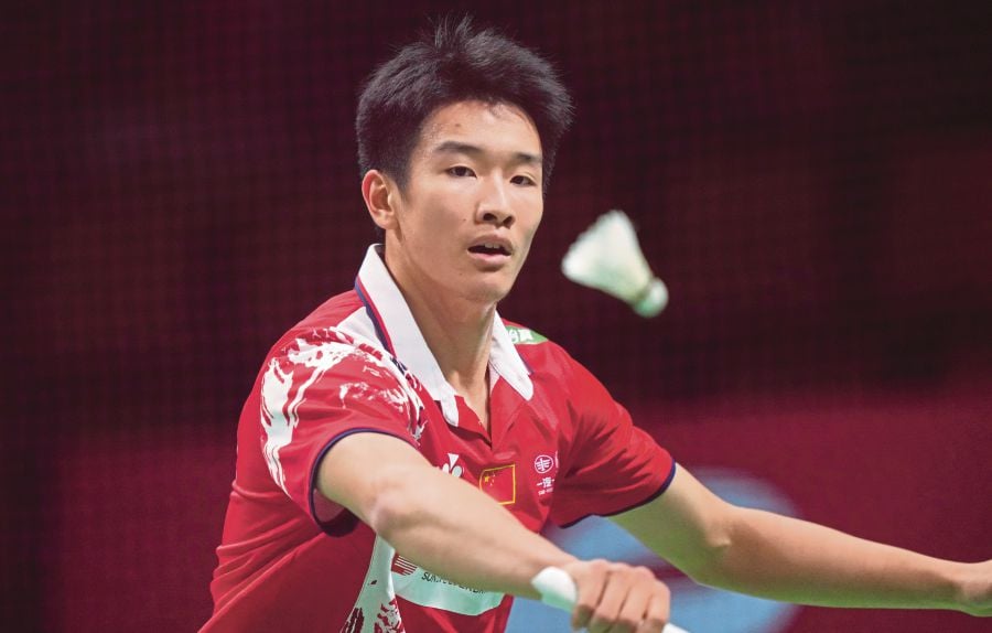 China’s Li Shifeng in action during the Thomas Cup in Aarhus, Denmark on Thursday. -EPA PIC