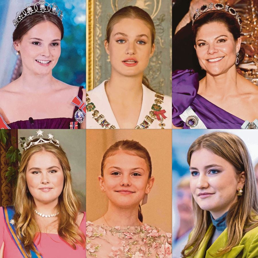 This combination of file pictures created on Jan 13 shows (clockwise, from top left) Norway’s Princess Ingrid Alexandra, Spanish Crown Princess of Asturias Leonor, Sweden’s Crown Princess Victoria, Belgium’s Crown Princess Elisabeth, Princess Estelle of Sweden and the Netherlands’ Princess of Orange Catharina-Amalia. AFP PIC