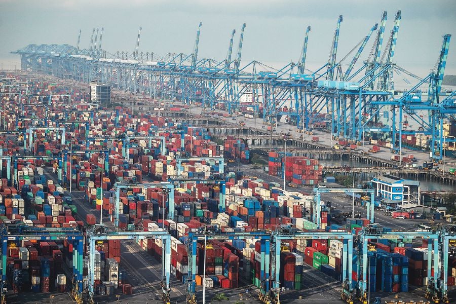 An aerial view of shipping containers at Westports in Port Klang. Port Klang is one of three of the top-20 world’s busiest ports located along the Straits of Malacca and Singapore.  -EPA