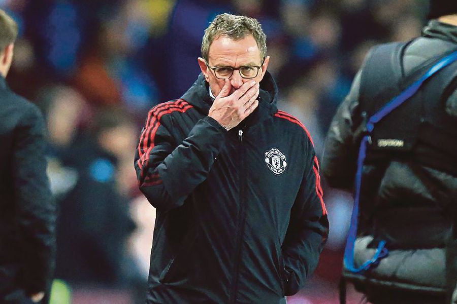 Manchester United German Interim head coach Ralf Rangnick gestures on the touchline during the English Premier League football match between Aston Villa and Manchester Utd at Villa Park in Birmingham. - AFP Pic
