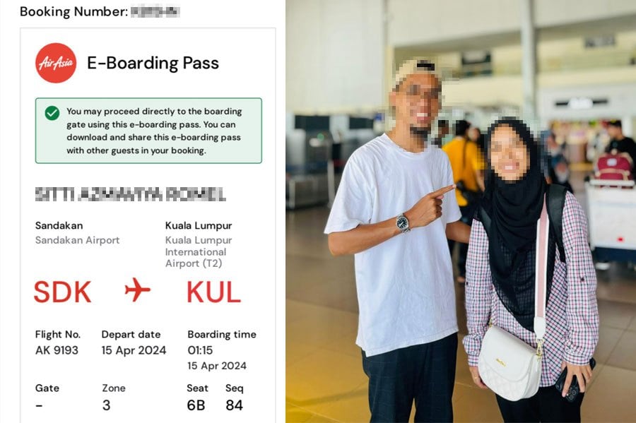 A student missed her flight from Sandakan to Kuala Lumpur due to the confusion about  the 24-hour time system used by an airline. PICS CREDIT TO SOCMED