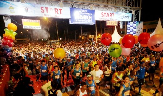 Some 60,000 runners at the Penang Bridge International Marathon 2014 earlier today.