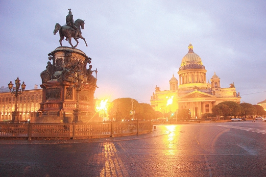 The Saint Isaac Cathedral at dawn. 