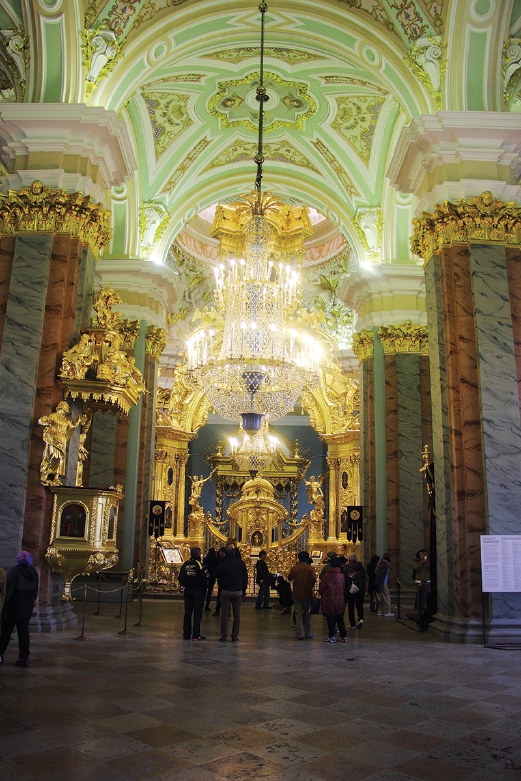 The opulent setting of the interior of the Peter And Paul Cathedral.