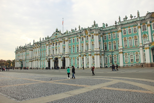 The majestic Winter Palace which houses the Hermitage Museum, as seen from the Palace Square.