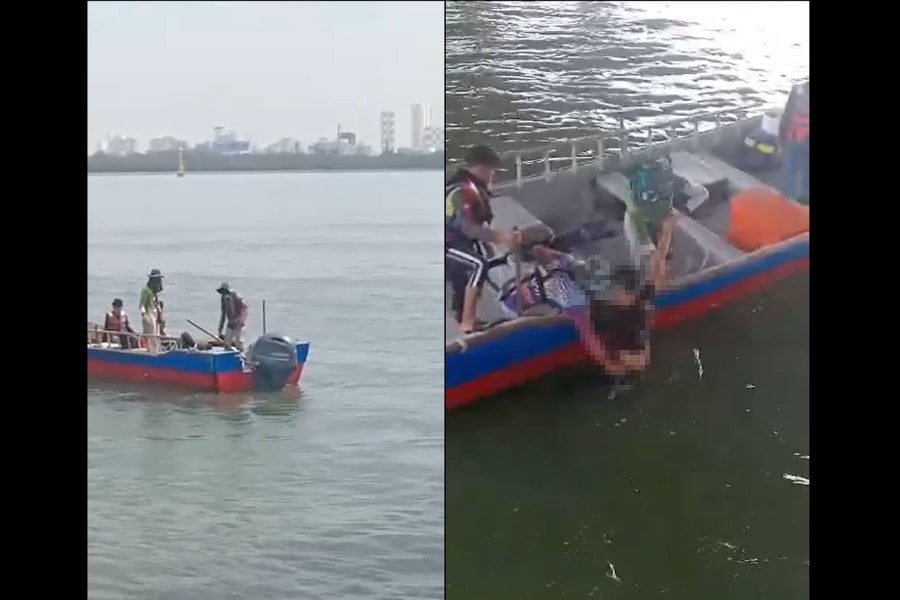 A man was detained by police after he was rescued by the public while attempting to jump off the Penang Bridge shortly after hacking a woman this morning. PICS SCREEN CAPTURED SOCMED VIDEO