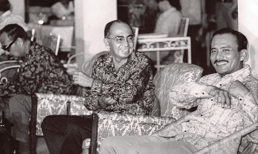 Then prime minister Tun Abdul Razak Hussein (left) sharing a light moment with then inspector-general of police Tun Mohammed Hanif Omar in Kuala Lumpur in 1974. Hanif says in an interview that Razak was noted for being a tightwad, especially with the government’s money. NSTP FILE PIC