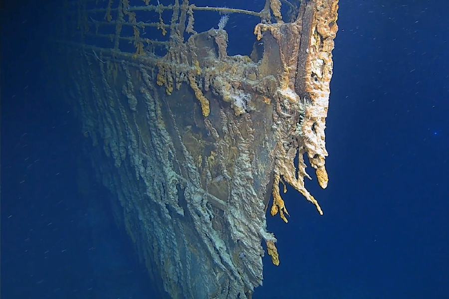 The bow of the R.M.S. Titanic, which lies at the bottom of the Atlantic Ocean about 370 miles south of Newfoundland. Much has changed at the site since it was last visited 14 years ago. (Credit Atlantic Productions)