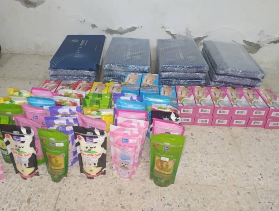 The Kelantan Health Department seized 313 types of various cosmetic products worth about RM720,000 in a special operation in the state capital yesterday. -Pic courtesy of GOF