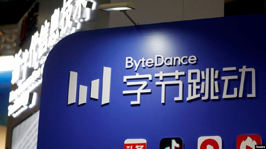 The logo of TikTok’s parent company ByteDance at its booth at the Zhongguancun National Innovation Demonstration Zone Exhibition Centre in Beijing, China, last year. REUTERS PIC