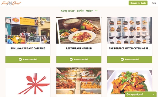  A list of caterers that are given their own online store to sell their menus and services. 