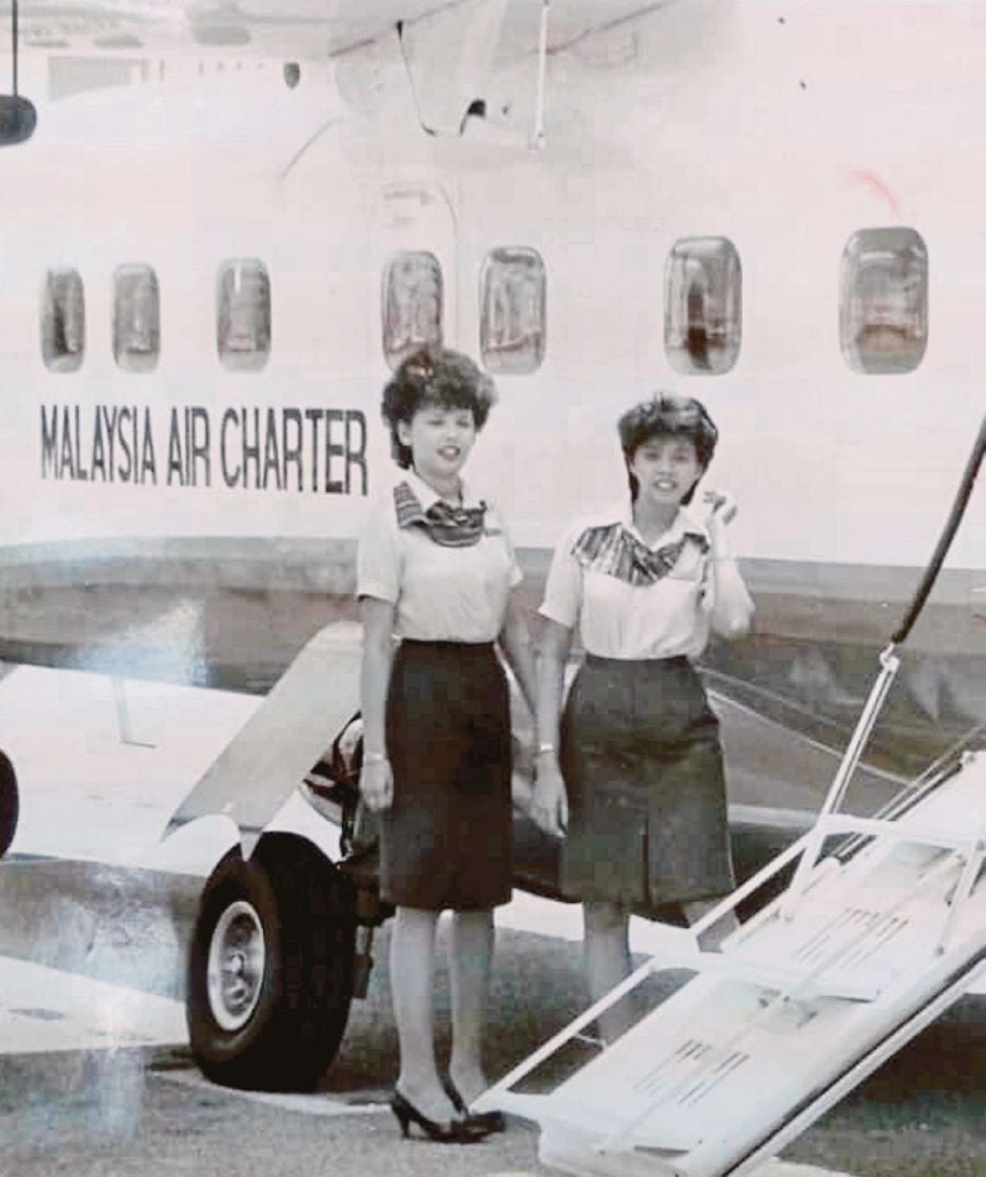  Young flight stewardesses Noor Firuz Rashidi (right) and Carol Willis served MAC Air in the 1970s. 