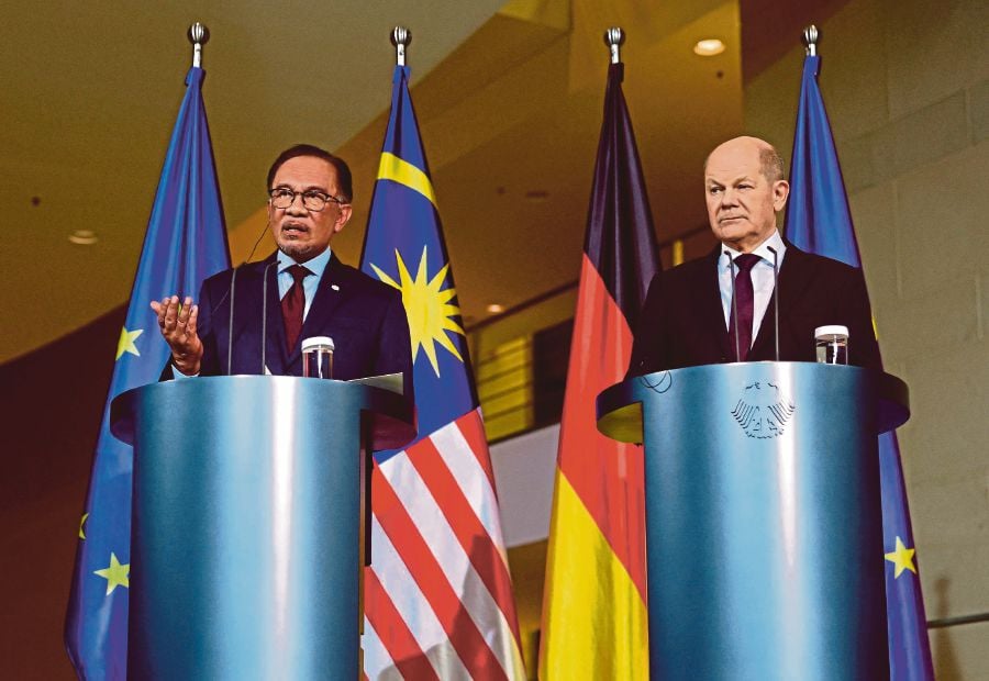  Prime Minister Datuk Seri Anwar Ibrahim and German Chancellor Olaf Scholz in Berlin on March 12. Anwar’s visit secured new potential investment commitments totalling RM45.4 billion. BERNAMA PIC 