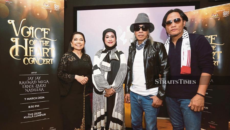 (From left) Nadeera Zaini, Ernie Zakri, Jay Jay and Rahmad will be performing in ‘Voice of the Heart’ concert on March 7. NSTP/ROHANIS SHUKRI