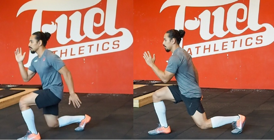 Lunges work muscles in the lower body, such as the thighs, hamstring and buttocks.