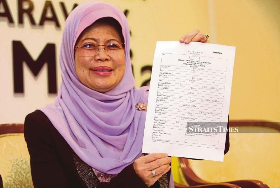  Sarawak Women, Childhood and Community Wellbeing Development Minister Datuk Seri Fatimah Abdullah has asked that stateless children in welfare homes be given special consideration for citizenship. FILE PIC
