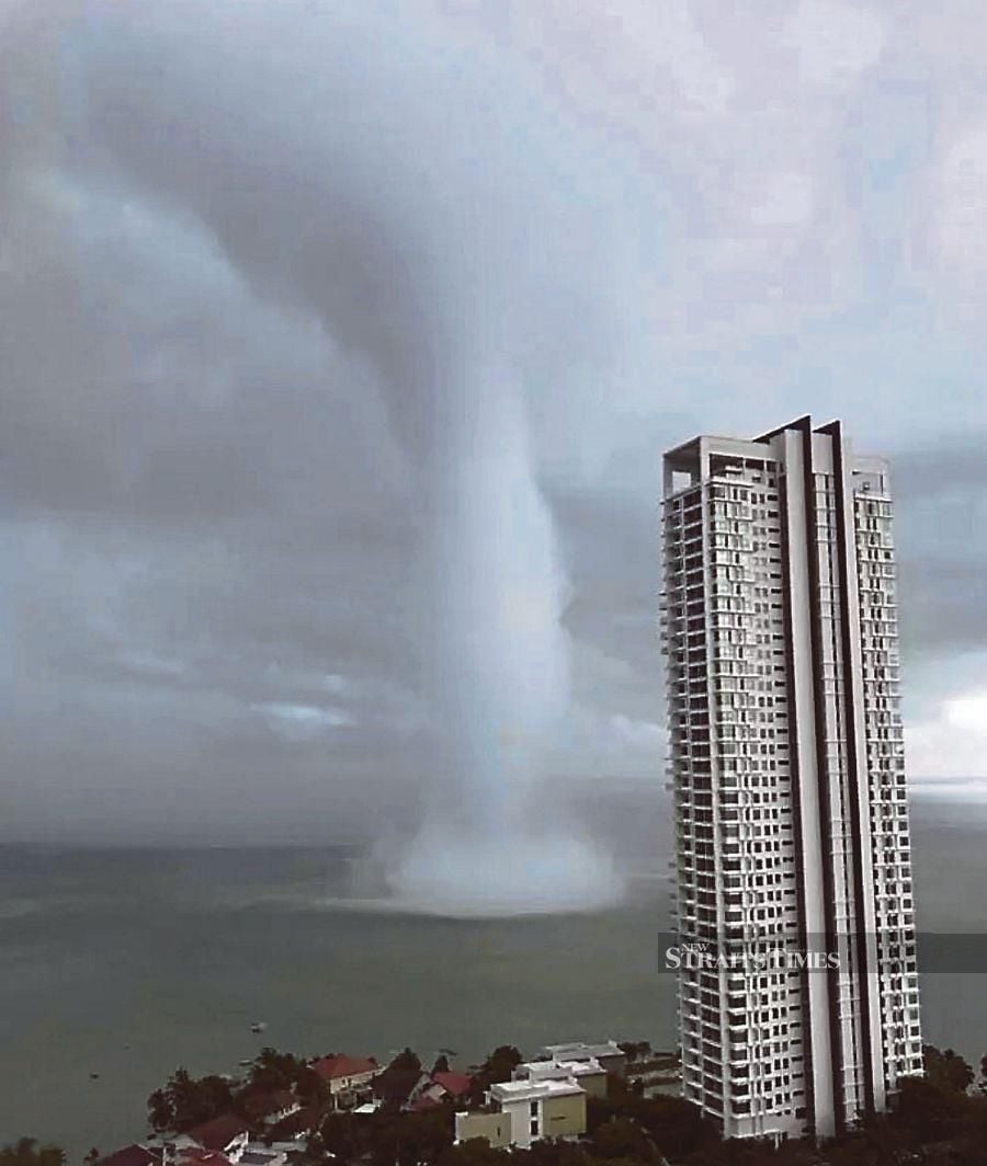 A file picture of a waterspout in Tanjung Tokong in 2019. - NSTP file pic
