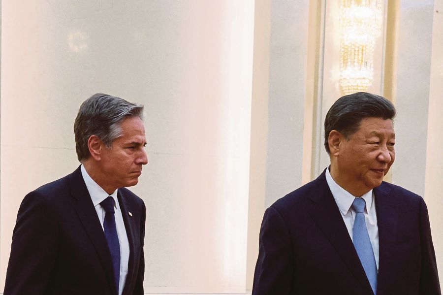 United States Secretary of State Antony Blinken and China President Xi Jinping meeting in Beijing on Monday. There is a yawning gap in both countries’ understanding of each other’s intentions. -AFP PIC