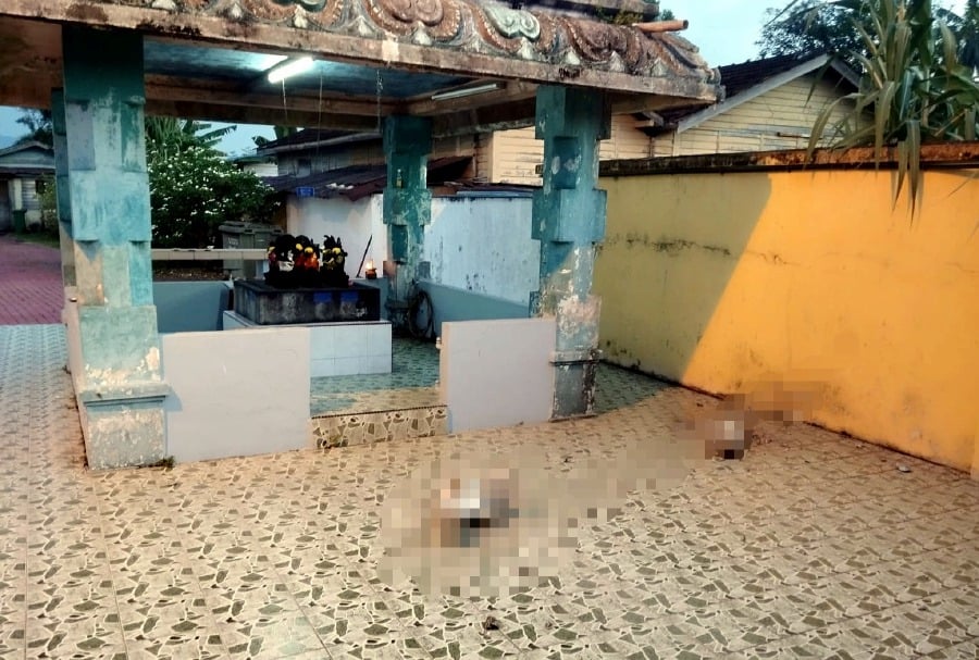 The site of the vandalism of four Hindu deity statues at the Sri Maha Mariamman temple in Chamang, Pahang. PIC COURTESY OF READER