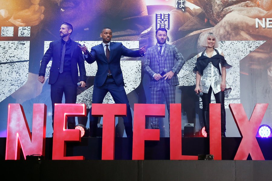 (L-R) US director David Ayer, US actor/cast member Will Smith, Australian actor/cast member Joel Edgerton and Swedish actress/cast member Noomi Rapace attend the Japan premiere for the film 'Bright' in Tokyo, Japan, 19 December 2017. The American urban fantasy action crime film will be released globally on Netflix from 22 December. EPA-EFE 