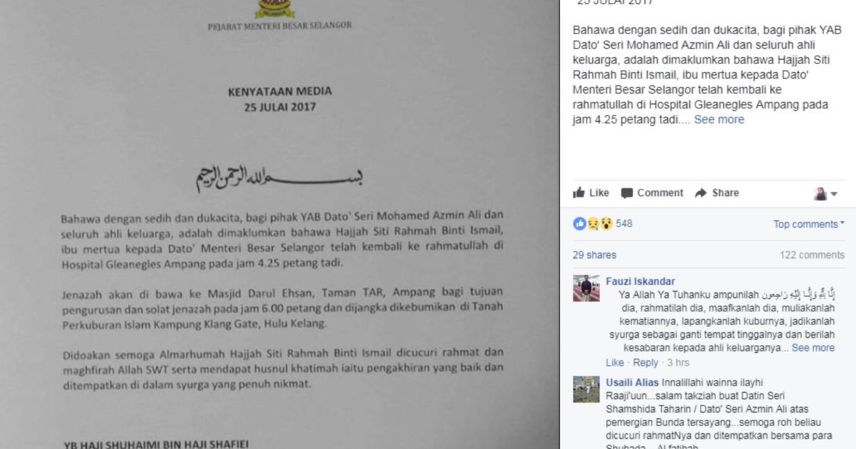 Azmin S Mother In Law Dies At 80