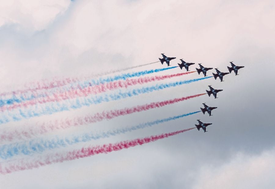 The Republic of Korea Air Force’s aerobatics team, the Black Eagles, performing at the Langkawi International Maritime and Aerospace exhibition 2023 yesterday. BERNAMA PIC